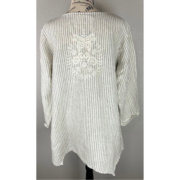 Hearts Desire Mary Grace Women's M Cream Taupe Striped Tunic 100% Linen Top, XXL - Picture 5 of 12